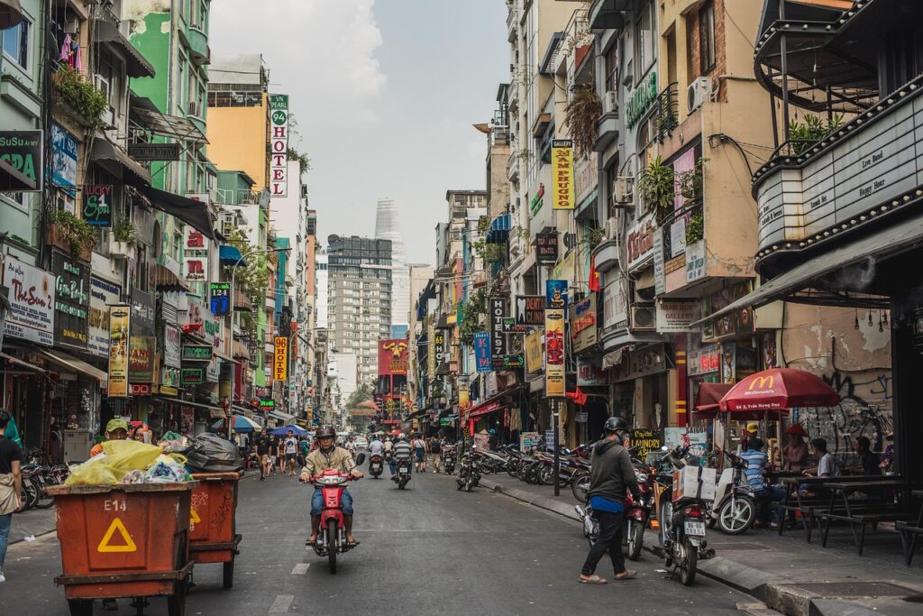 pham ngu lao, vietnam, bike, people, street, road, asia, city, trashcan, motorcycle, vietnam, vietnam, vietnam, vietnam, vietnam